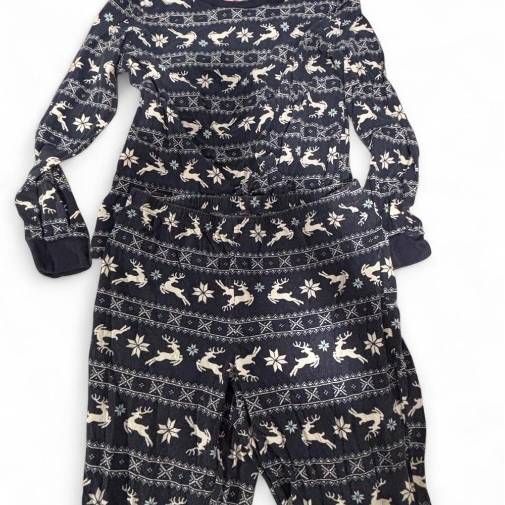 Holiday Time Navy Fair Isle Reindeer Pajama Set Womens Medium 8-10 Joggers 2pc
